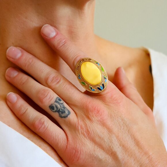 Baltic Butterscotch Amber Gold Avant Garde Ring - Picture 1 of 7